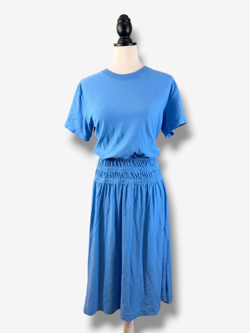 Nation Winslow Shirred T-Shirt Dress Lapis Blue XS Pima Cotton Casual Minimalist